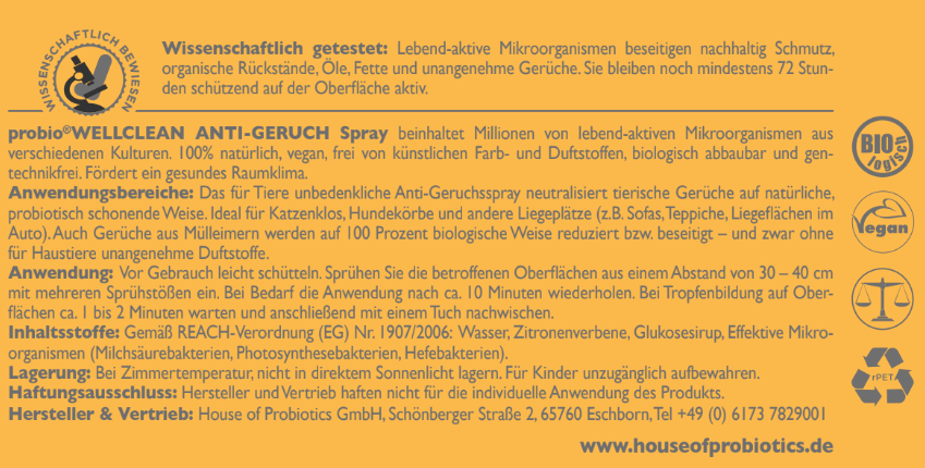 2er-Set probiotischer ANTI-GERUCH Spray gegen tierische Gerüche (sofort anwendbar, 500ml + 5-fach-Konzentrat)
