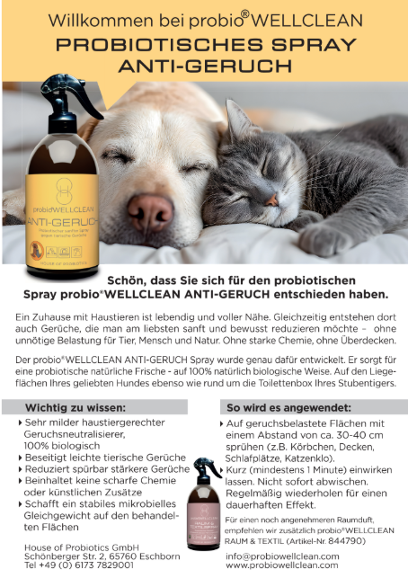 2er-Set probiotischer ANTI-GERUCH Spray gegen tierische Gerüche (sofort anwendbar, 500ml + 5-fach-Konzentrat, ergeben 3 Liter!)