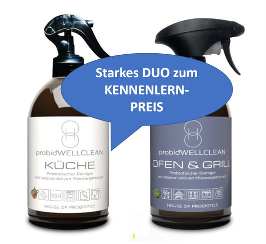 Starkes DUO: probiotische Reiniger für KÜCHE + OFEN & GRILL (2 Flaschen x 500ml)
