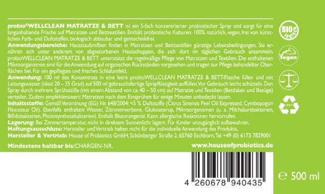 NEU: 2er-Set probiotischer MATRATZE & BETT Frischespray (sofort anwendbar, 500ml + 5-fach-Konzentrat, ergeben 3 Liter!)