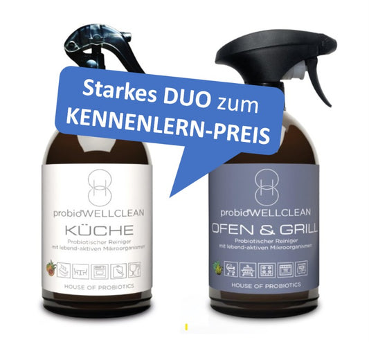 Starkes DUO: probiotische Reiniger für KÜCHE + OFEN & GRILL (2 Flaschen x 500ml)