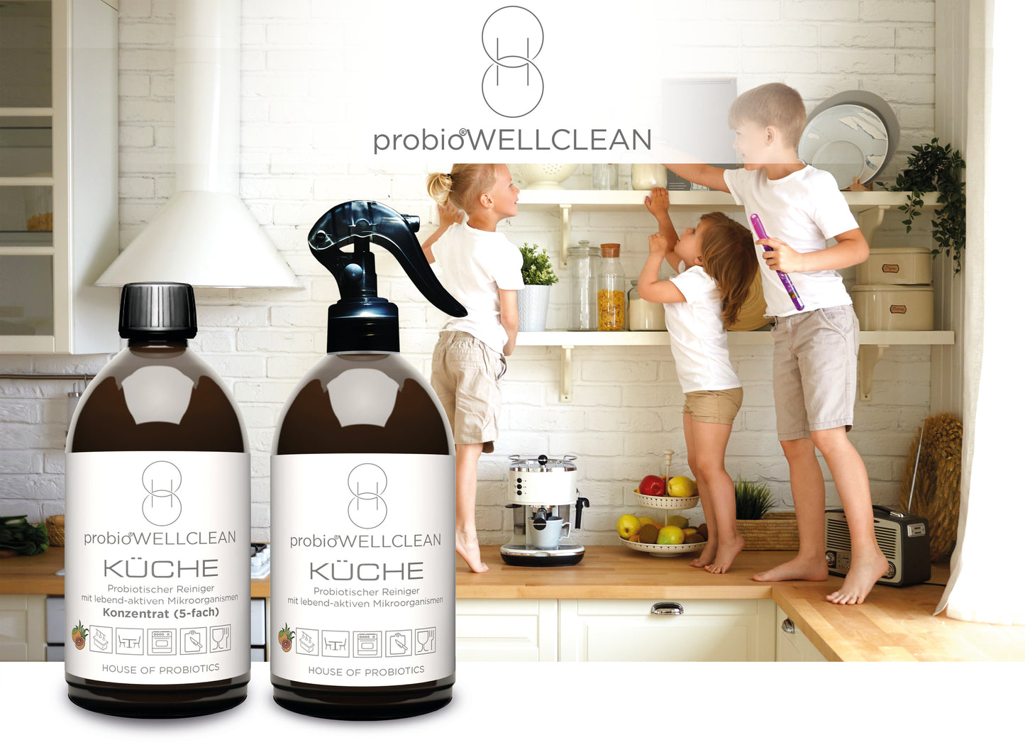 2er-Set probiotischer KÜCHE Reiniger (sofort anwendbar, 500ml + 5-fach-Konzentrat, 500ml, ergeben 3 Liter probiotischen KÜCHE Reiniger)