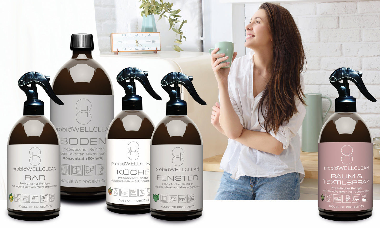 2er-Set probiotischer KÜCHE Reiniger (sofort anwendbar, 500ml + 5-fach-Konzentrat, 500ml, ergeben 3 Liter probiotischen KÜCHE Reiniger)