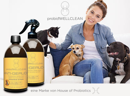 NEU !!! 2er-Set probiotischer ANTI-GERUCH Spray gegen tierische Gerüche (sofort anwendbar, 500ml + 5-fach-Konzentrat, 500ml, ergeben 3 Liter probiotischen ANTI-GERUCH Spray)