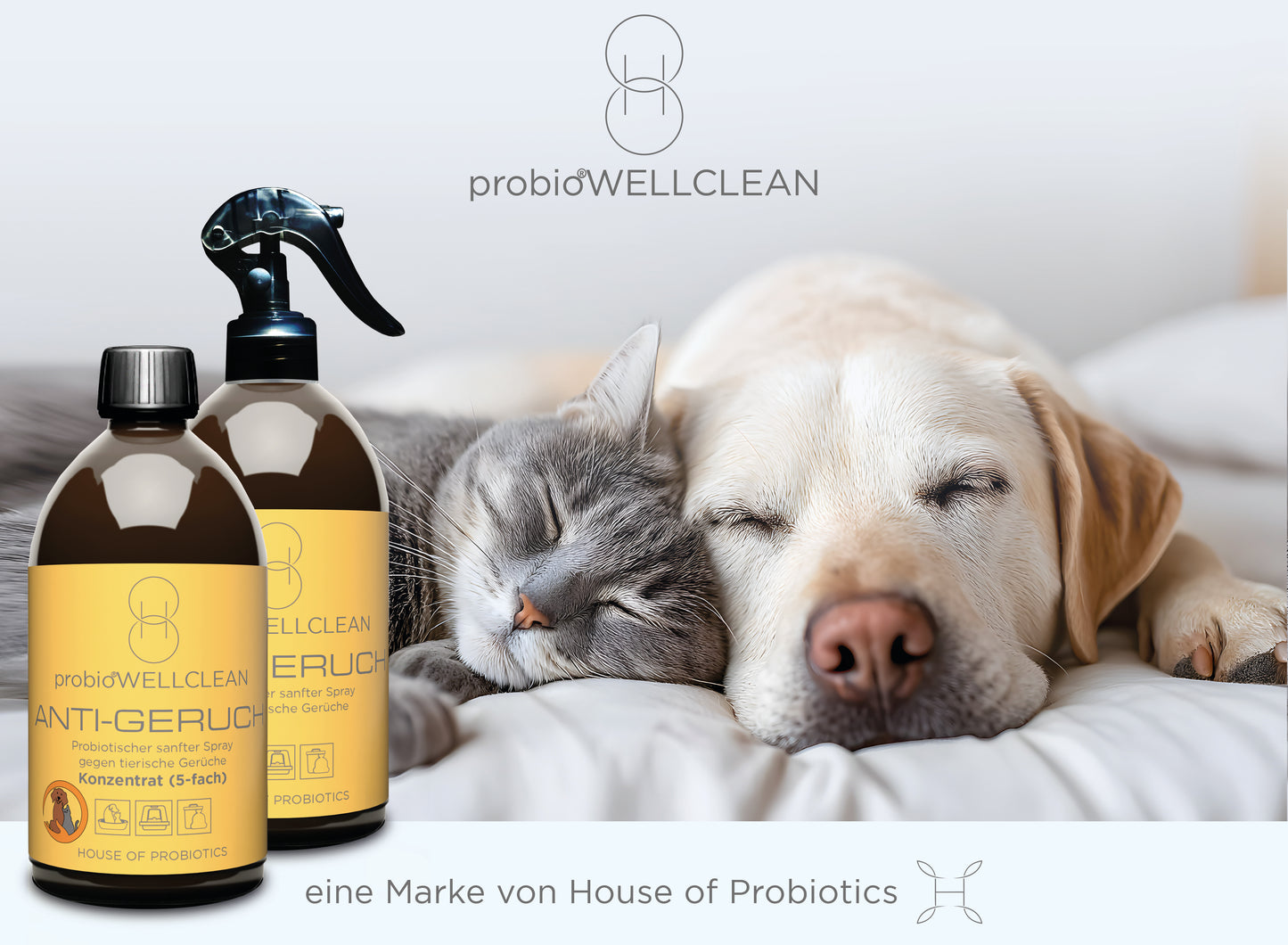 NEU !!! 2er-Set probiotischer ANTI-GERUCH Spray gegen tierische Gerüche (sofort anwendbar, 500ml + 5-fach-Konzentrat, 500ml, ergeben 3 Liter probiotischen ANTI-GERUCH Spray)