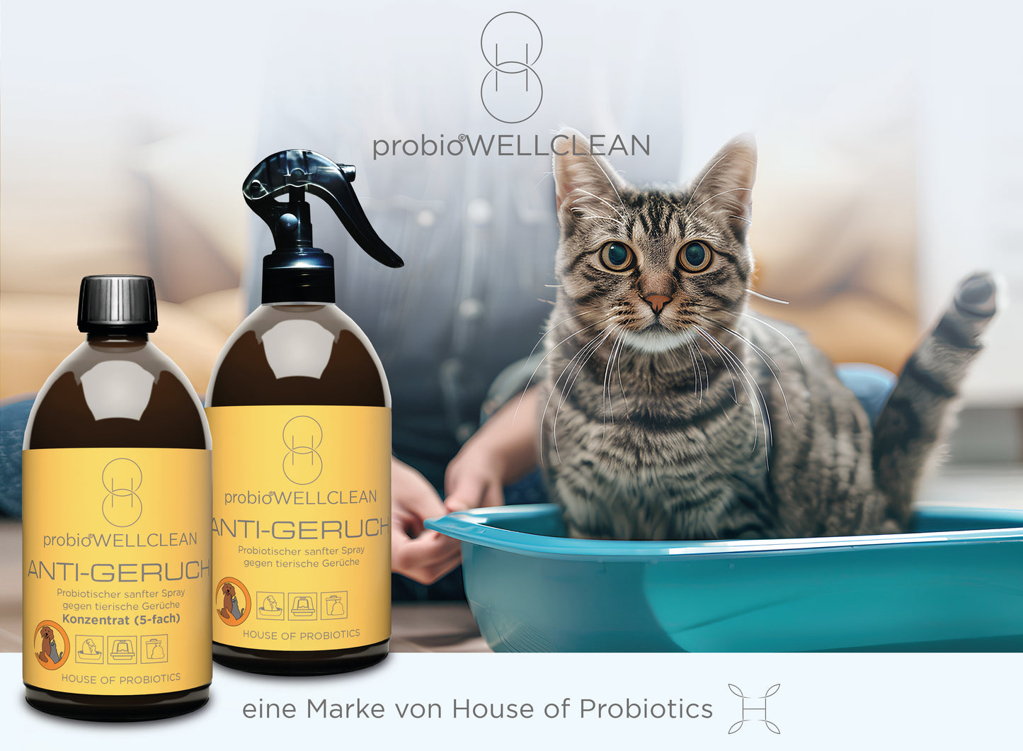 NEU !!! 2er-Set probiotischer ANTI-GERUCH Spray gegen tierische Gerüche (sofort anwendbar, 500ml + 5-fach-Konzentrat, 500ml, ergeben 3 Liter probiotischen ANTI-GERUCH Spray)