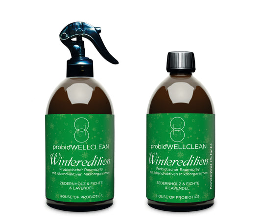 2er-Set probiotischer RAUM & TEXTILSPRAY Winteredition mit extra leichter Duftnote (sofort anwendbar, 500ml + 5-fach-Konzentrat, 500ml, ergeben 3 Liter probiotischen RAUM & TEXTILSPRAY)