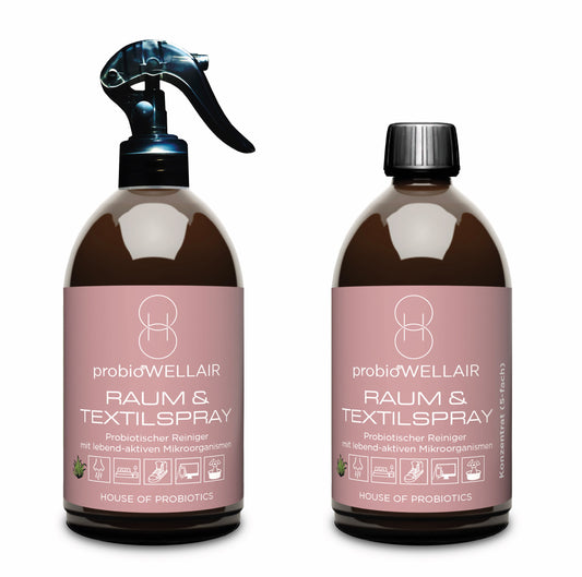 2er-Set probiotischer RAUM & TEXTILSPRAY (sofort anwendbar, 500ml + 5-fach-Konzentrat, 500ml, ergeben 3 Liter probiotischen RAUM & TEXTILSPRAY)