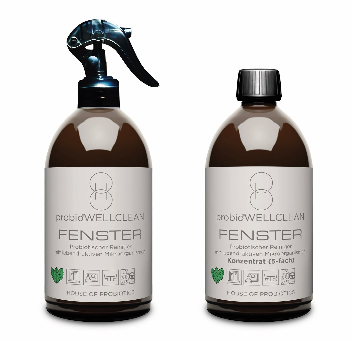2er-Set probiotischer FENSTER Reiniger (sofort anwendbar, 500ml + 5-fach-Konzentrat, 500ml, ergeben 3 Liter probiotischen FENSTER Reiniger)