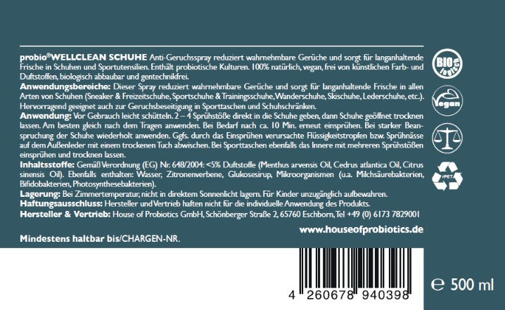 NEU: 2er-Set probiotischer SCHUHE Frischespray (sofort anwendbar, 500ml + 5-fach-Konzentrat, ergeben 3 Liter!)