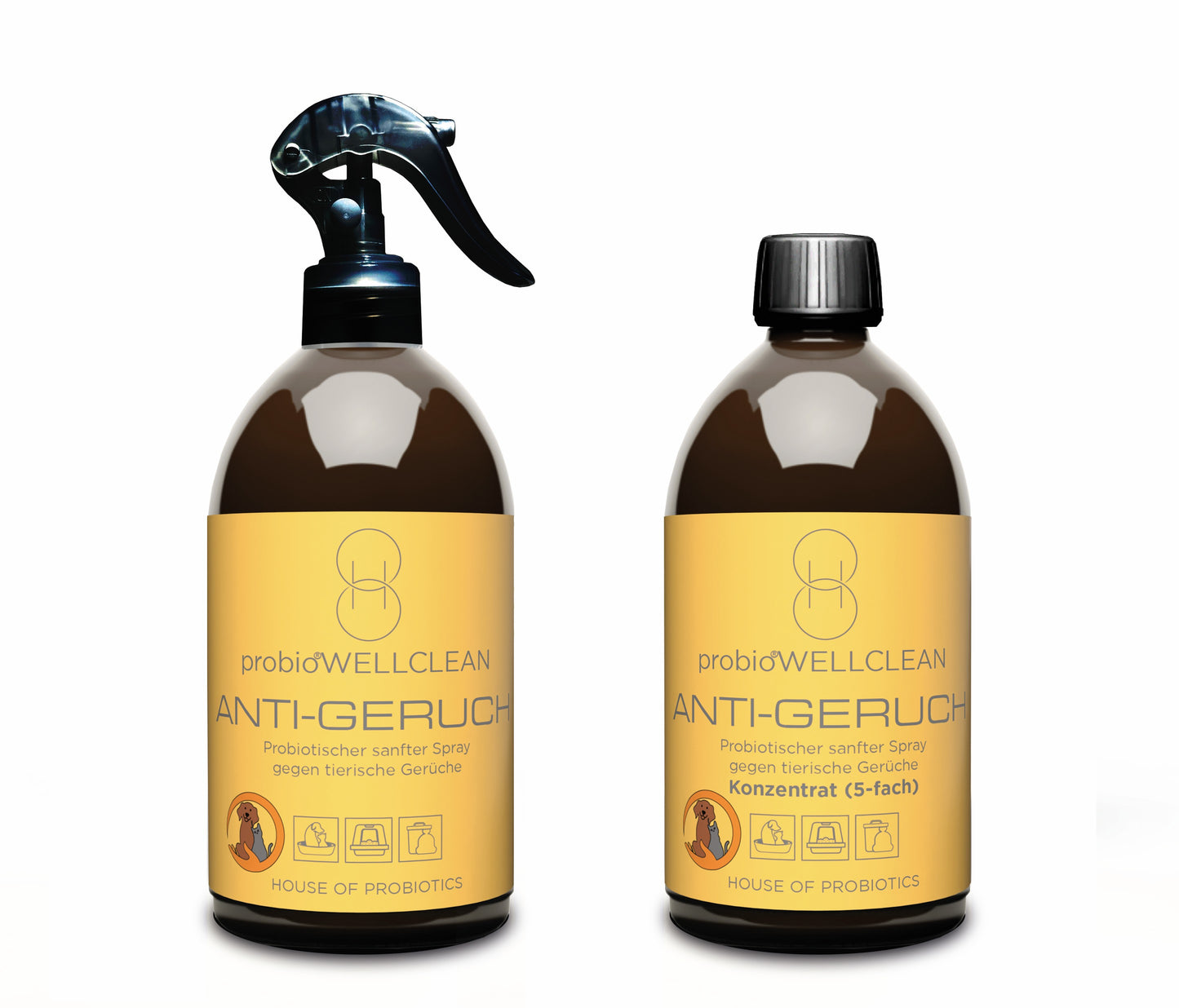 NEU !!! 2er-Set probiotischer ANTI-GERUCH Spray gegen tierische Gerüche (sofort anwendbar, 500ml + 5-fach-Konzentrat, 500ml, ergeben 3 Liter probiotischen ANTI-GERUCH Spray)