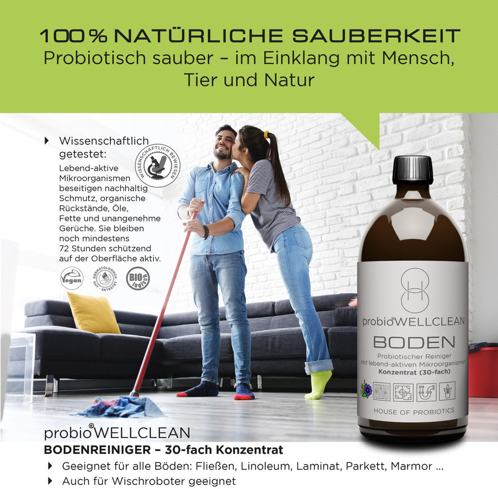 Spar-Set: probiotischer BODEN Reiniger (30-fach-Konzentrat, 1 Liter) + 1 Flasche RAUM & TEXTILSPRAY