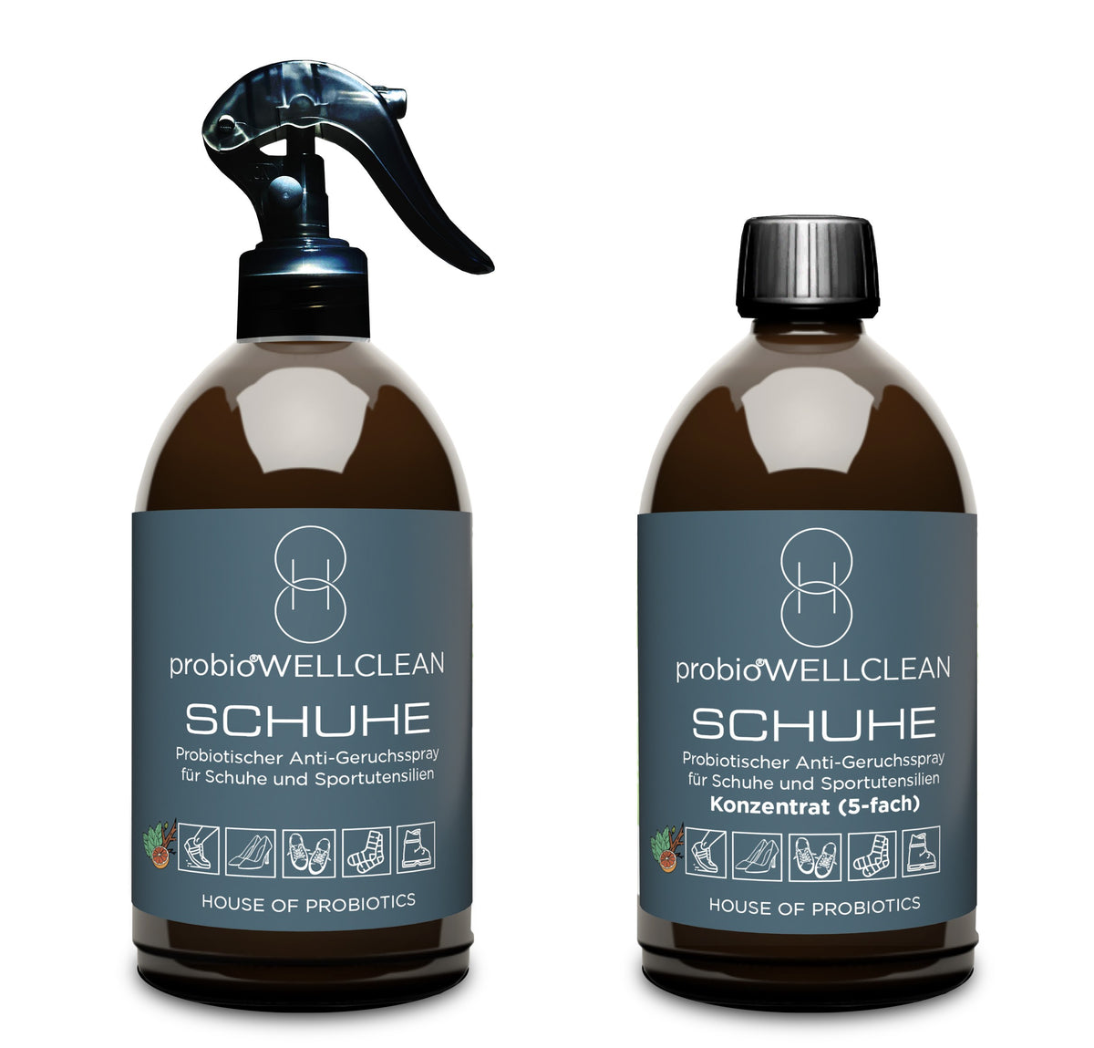 NEU: 2er-Set probiotischer SCHUHE Frischespray (sofort anwendbar, 500ml + 5-fach-Konzentrat, ergeben 3 Liter!)