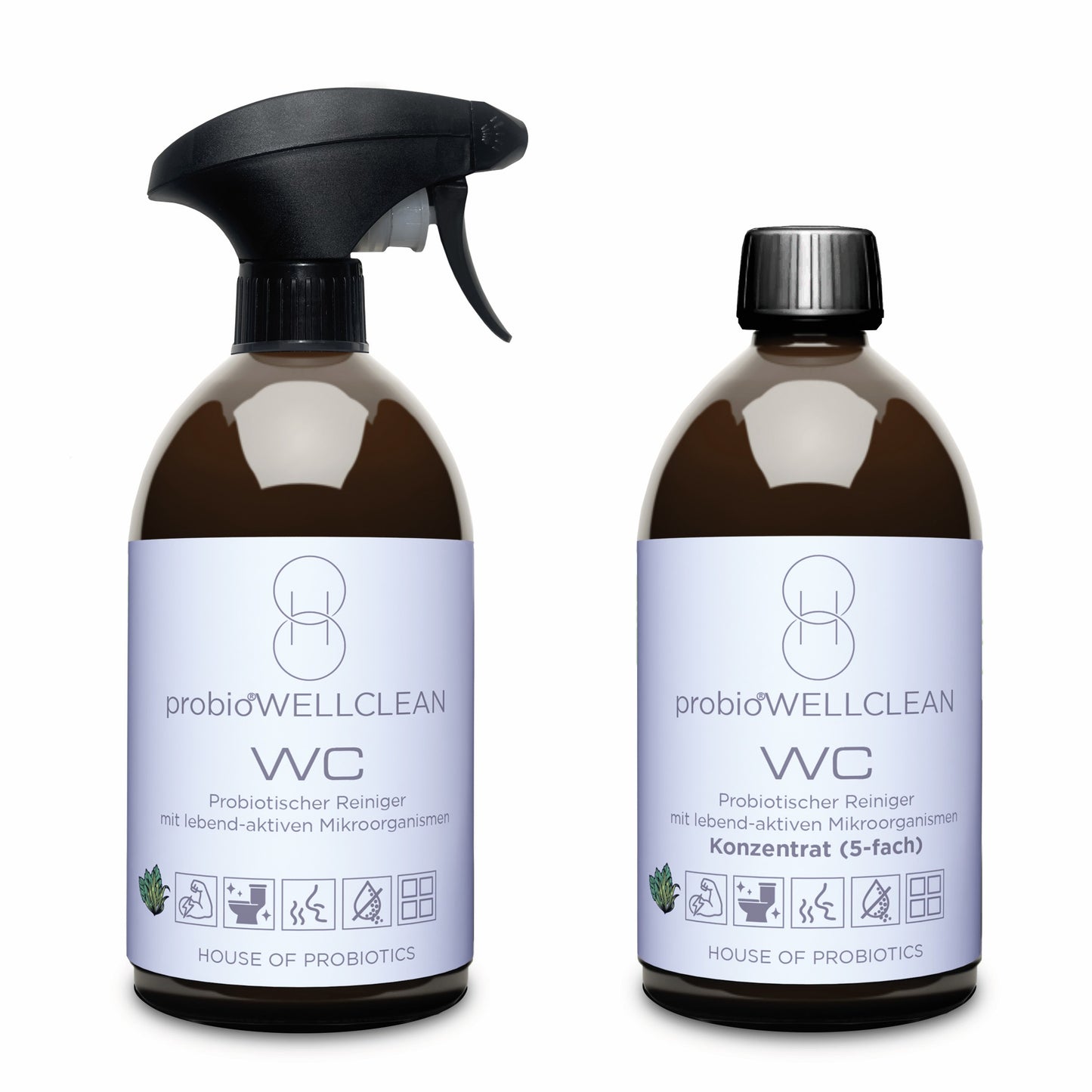 2er-Set probiotischer WC Reiniger (sofort anwendbar, 500ml + 5-fach-Konzentrat, 500ml, ergeben 3 Liter probiotischen WC Reiniger)