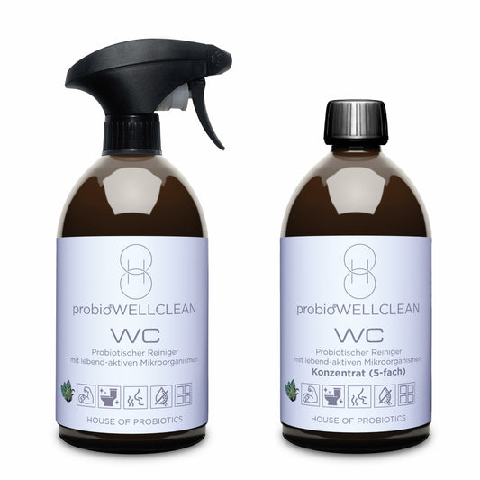 2er-Set probiotischer WC Reiniger (sofort anwendbar, 500ml + 5-fach-Konzentrat, 500ml, ergeben 3 Liter probiotischen WC Reiniger)